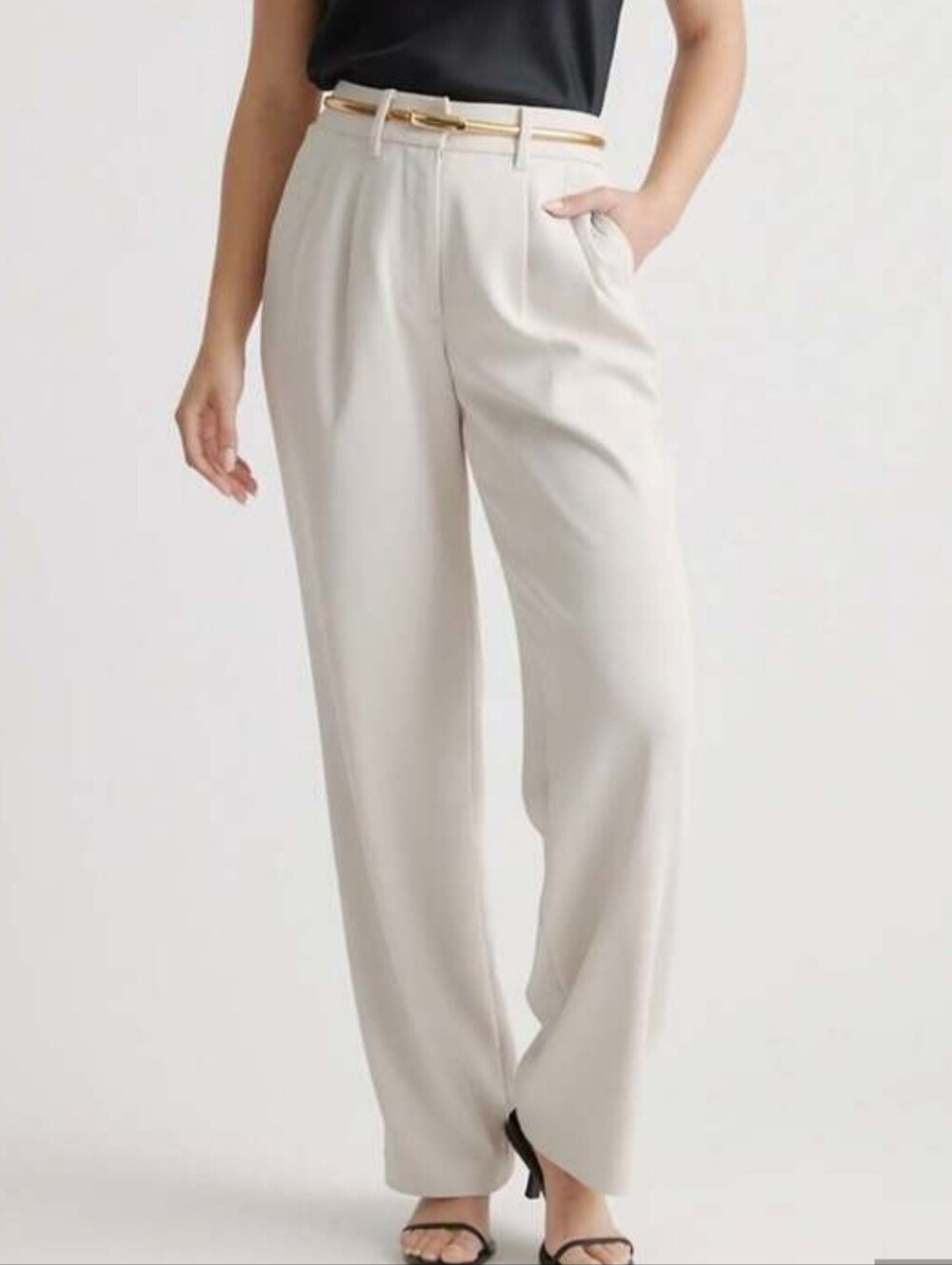Quince - Crepe Pleated Wide-Leg Pants In Light Beige